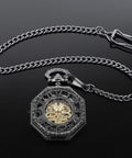 Vintage Hand Winding Mechanical Pocket Watch For Men With Chain And Gift Box, Black Finish, Arabic Numeral Dial