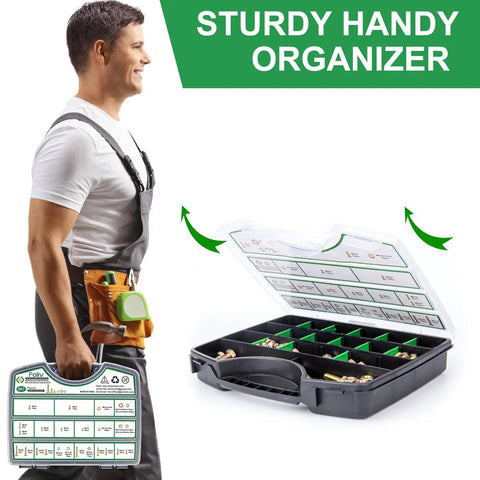 Man holding organizer with Grade 8.8 Metric Bolt And Nut Kit With M4 M5 M6 M8 Bolts Yellow Zinc Plated 907pc set