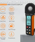 Illuminance Light Meter Digital Lux Meter 0.1 To 400000 Lux 270 Degree Rotatable Detector For Plants LED Grow Lights Indoor Outdoor For Photography And Home Use Pro Grade High Accuracy, black handheld unit