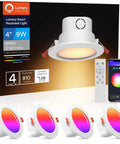 4 Pack Canless Smart Recessed LED Light 4 Inch With Junction Box 9W 810lm WiFi Bluetooth Color Changing RGBCW Downlight Remote Control