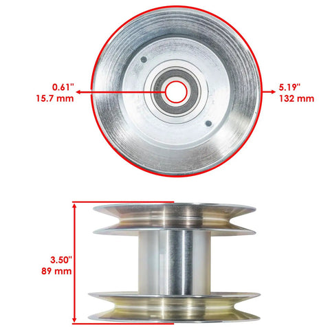 Top-Tier Universal Deck Drive Pulley Fits 42 Inch To 60 Inch Lawn Tractor Mowers As Direct Replacement For Am143388 Aftermarket Part, 132mm OD, 89mm thickness.