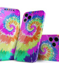 Spiral Tie Dye Full Body Skin Decal Wrap Kit For iPhone 13 With Screen Trim And Back Skin Matte Soft-Touch Finish Wireless Charging Friendly
