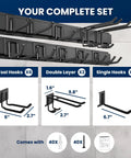 Image showing the 64 Inch All Metal Garage Tool Organizer Wall Mount Heavy Duty Tool Rack Holds 680 Lbs With Adjustable Hooks.