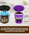 Purple and black Keurig pods with Disposable K Cup Filter Paper For Keurig Brewers 1.0 And 2.0, Compatible With Reusable Pods