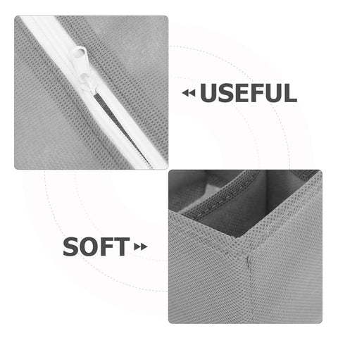 Set Of Three Foldable Cloth Underwear Organizers To Chill Out Drawer Chaos And Keep Your Closet Fresh While Giving Delicate Bras Extra Love During Your Busy Weekday Hustle, showing soft grey fabric and zipper detail.