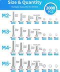 Solid Bad Ass 2000 Piece 304 Stainless Steel Hex Socket Screw Kit M2 M3 M4 M5 Metric Assortment With Nuts Lock Washers Flat Washers Plus Four Allen Wrench Keys For Any Repair Job You Gotta Fix Around House Or Workshop Today sizes and quantities chart