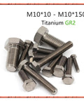 Top Shelf Pure Titanium Hex Head Bolts M10 Flat Head Machine Screws Assorted Lengths Set Of Ten grouped in various lengths.