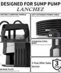 Beast 1.6 HP Submersible Sump Pump With Float Switch, highlighting carrying handle, power cable, stainless steel body, and base plate.