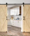 Heavy Duty Sliding Barn Door Hardware Kit For Double Doors 350 Lb Capacity Includes 2 Round Door Handles And 2 Floor Guides Fits 1 3 8 To 1 3 4 Inch Door Panels Black Finish Quiet And Stable