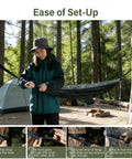 Person setting up Portable Camping Hammock With Tree Straps And Attached Carry Bag For Outdoor Adventures And Backyard Relaxation