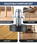 Adjustable Foot Pads For Furniture And Home Use, Grippy Non Slip Floor Protectors, Leveling Glide Feet For Tables And Chairs, Heavy Duty Rust Resistant Easy Height Adjustment 12 Pack image showing features and uses.