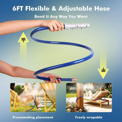 Adjustable Outdoor Misters for Patio 360 Degree Misting Cooling System With 8 Brass Nozzles, 6Ft flexible hose demonstration