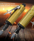 Heavy Duty Straight Pneumatic Die Grinder Built Tough With Machined Steel Core Shop Ready For Job Site Grinding Tasks And Top Shelf Finish Work Every Single Day, showing two pneumatic engraving grinders.