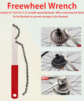 All In One Cassette Removal Tool Kit With Chain Whip shown with examples on 7 to 12 speed cassettes and disc brake lockrings.