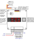 Diagram of a six-channel servo controller board with PWM speed and angle adjust, showing connections and display panel features.