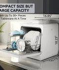 Countertop Dishwasher With Five Place Setting Capacity And Seven Washing Programs tackling dirty pots and plates in a compact design.