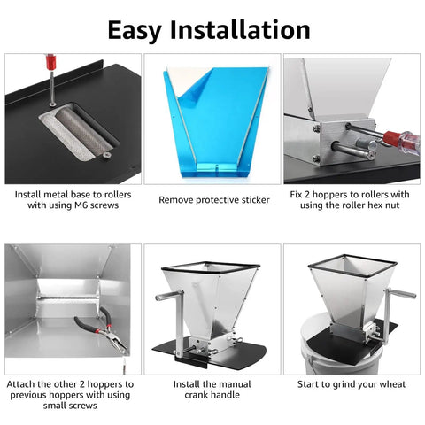 Step-by-step installation of Homebrew Malt Mill Grain Crusher With Adjustable Roller Gap Manual Metal Grinder Stainless Steel