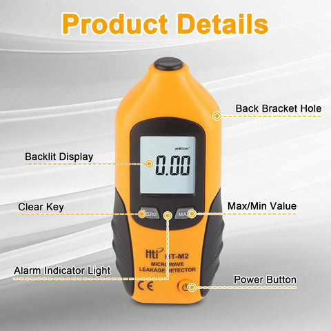 Microwave Tester With Digital LCD Display EMF Leakage Detector 2450 MHz For Home Oven Safety Testing Built In Alarm Alerts You When Radiation Levels Rise Yellow Battery Not Included, front view