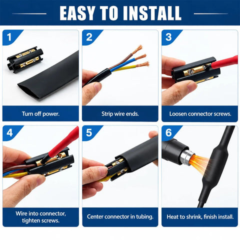 Step-by-step installation guide for the 3 Pack Top Shelf Underground Wire Splice Kit For 14/3 To 8/3 Awg Wire With Knockout 600V Rating.