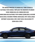 Blue Honda sedan with text about compatible master cylinder oil tank cover for various Honda models.
