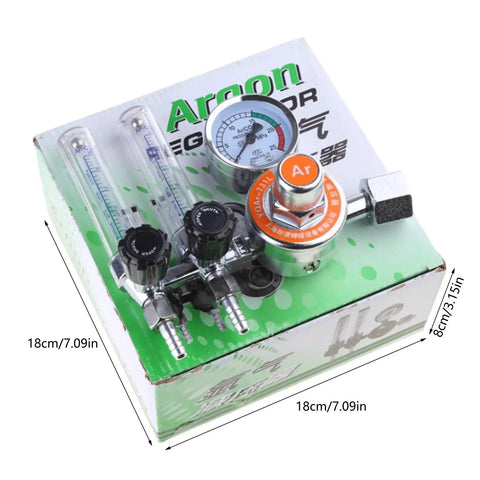 Argon Gas Regulator For Welding With Adjustable 0 To 25 MPa Pressure Gauge And Readout on green box