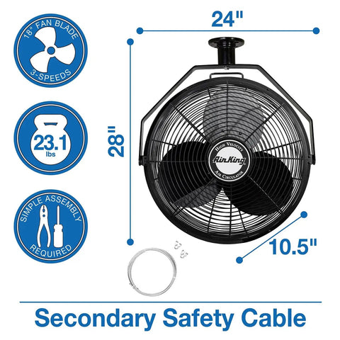 18 Inch Industrial Grade Ceiling Mount Fan Black For Beastly Air Circulation In Industrial Spaces With Powder Coated Steel