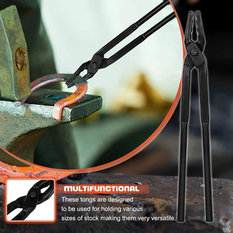 Wolf Jaw Tongs For Blacksmithing 15 Inch Beast Of A Forge Clamp gripping hot metal hoop on anvil