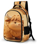 Kawaii Mini Cow Clay Art Printed Backpack For Everyday Use showing cute cow design, large capacity, durable zipper, unisex.