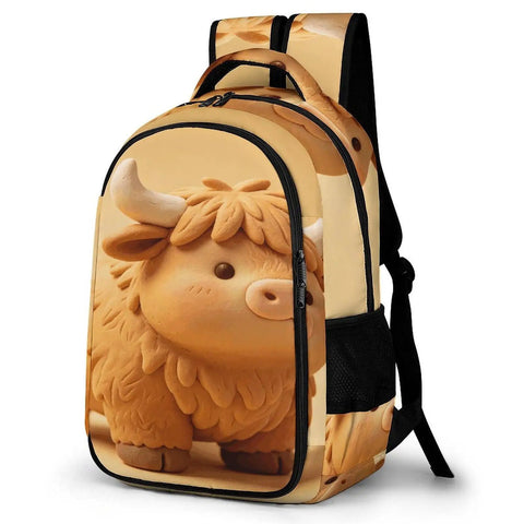 Kawaii Mini Cow Clay Art Printed Backpack For Everyday Use, Unisex Large Capacity Daypack With Durable Zipper, Breathable Polyester Fabric, Easy To 