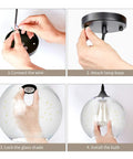 Installation steps for Industrial Modern 3D Colorful Glass Pendant Light 9 Point Eight Inch Eye Catching Fireworks Globe Hanging Lamp.