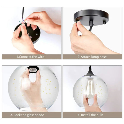 Installation steps for Industrial Modern 3D Colorful Glass Pendant Light 9 Point Eight Inch Eye Catching Fireworks Globe Hanging Lamp.