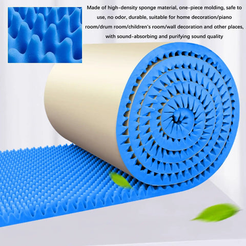 Solid Knockout Acoustic Foam Panels For Sound Proofing Walls And Noise Reduction Recording Studio Egg Crate Tiles rolled on floor, featuring blue high-density foam.