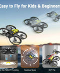 Kid Friendly Camera Drone With Built In 4.5 Inch Live Display Controller in flight showcasing easy controls and features