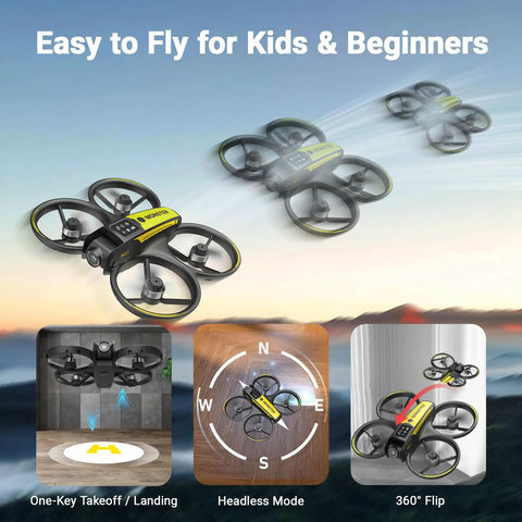 Kid Friendly Camera Drone With Built In 4.5 Inch Live Display Controller in flight showcasing easy controls and features