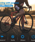 Person cycling with passion on a road bike at sunset, showcasing a healthy lifestyle. Key features: waterproof, quality, efficient, durable.