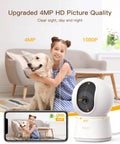 4MP Smart Pet Security Camera With Dual Band Wifi AI Motion Alerts Providing Hella Crisp Video Feed And Effortless Phone App Integration To Keep Tabs On Fur Babies And Small Toddlers Indoors, with a girl and dog in living room.
