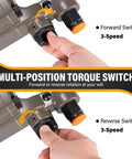 Close-up of the multi-position torque switch on Heavy Duty One Inch Drive Pneumatic Impact Wrench With Professional Air Hose.