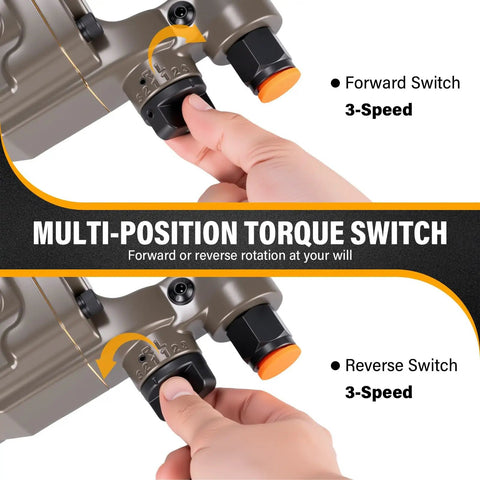 Close-up of the multi-position torque switch on Heavy Duty One Inch Drive Pneumatic Impact Wrench With Professional Air Hose.