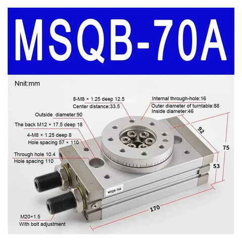 Image of MSQB-70A heavy duty pneumatic rotary actuator with aluminum alloy construction and adjustable 190-degree swing.