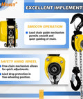 Quarter Ton Chain Hoist With 550 Lbs Capacity And 10 Ft Lift Manual Lever Come Along Hoist close-up showing guide mechanism and hooks