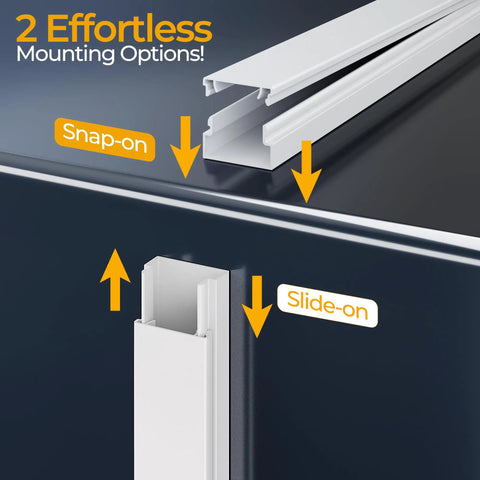 56 Inch TV Cord Hider Wall Cable Covers For 2 To 4 Wires Easy No Tool Peel And Stick Self Adhesive Paintable White Cable Management Raceway For Cords On Wall, snap-on and slide-on