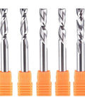 Five Piece CNC Router Bit Set For Serious Woodworking Enthusiasts With One Quarter Inch Shank And One Quarter Inch Cutting Diameter