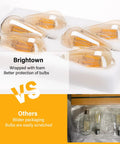 Comparison of Six Pack Vintage Style LED Edison Light Bulbs, 6W Realistic Filament, Dimmable E26 Base, wrapped vs blister packaging