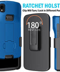 Heavy Duty Kickstand Case Paired With Swivel Belt Holster Combo For Zebra Tc22 And Tc27 Warehouse Scanners Delivering Dead Reliable Protection And Swift One Hand Mounting Blue, showing 180-degree rotatable clip.