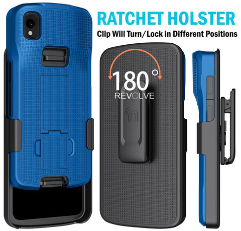 Heavy Duty Kickstand Case Paired With Swivel Belt Holster Combo For Zebra Tc22 And Tc27 Warehouse Scanners Delivering Dead Reliable Protection And Swift One Hand Mounting Blue, showing 180-degree rotatable clip.
