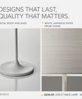Table Lamp With Scratch Proof And Corrosion Resistant Body Matte White In A Scandinavian Inspired Tulip Design With A Striped Shade