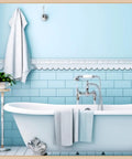 Natural Unfinished Scalloped Wood Trim With Wavy Edges And 10 Small Curves Per Piece Perfect For Room Refreshes And Easy Diy Upgrades Bringing A Solid Cozy Vibe in a bathroom setting.