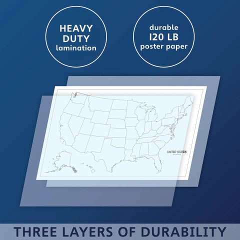 Laminated Blank United States Map Poster 18 By 29 Inches For Wet Erase Markers Only Durable Tear Resistant Wall Chart layers