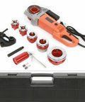 Heavy Duty Portable Electric Pipe Threading Machine With 2300W Copper Motor and six interchangeable dies in tool case.