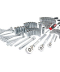 159 Piece Socket Wrench Set With 1/4 3/8 And 1/2 Inch Sockets, 72 Tooth Ratchet, 5 Degree Arc Swing, 6 Point And 12 Point, Chrome Finish